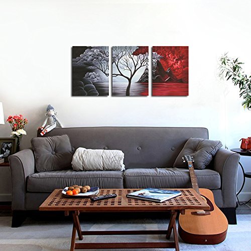 Three-panel modern giclee canvas artwork titled "The Cloud Tree" by Wieco Art, featuring abstract, cloud-like tree designs.