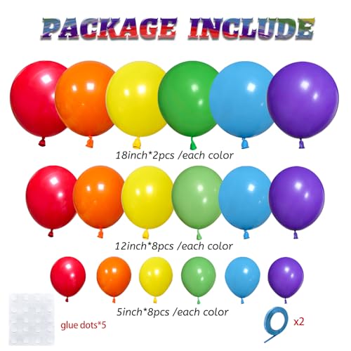 Rainbow Balloon Arch Kit 111Pcs 18 12 5 Inch Latex Colorful - Product Imagery