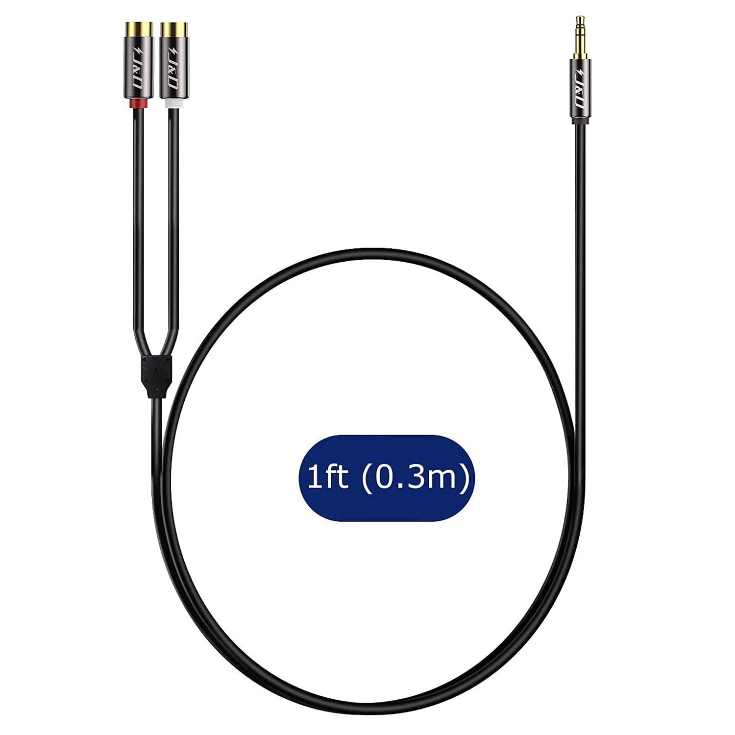 J&D RCA to 3.5mm Cable, 1/8 inch 3.5mm Auxiliary Male to 2RCA Fem by J&D - Angle View 7