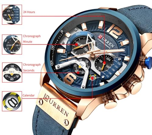 FANMIS Mens Luxury Watches Business Chronograph Dress Leather - Product Imagery