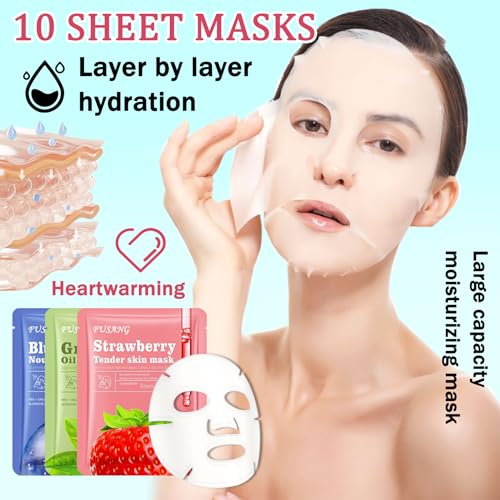 10PCS Face Sheet Mask Skin Care,Hydrating Face Sheets Masks Bulk - Product Imagery