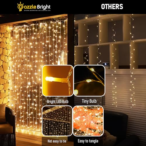 Dazzle Bright 300 LED Curtain Lights, Plug in Fairy Curtain - Product Imagery