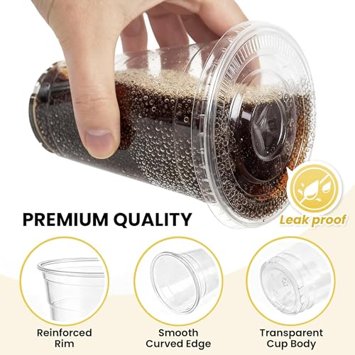 100 Pack 16 oz Plastic Cups with Lids and Straws, Clear - Product Imagery
