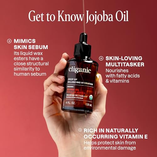 Cliganic Organic Jojoba Oil, 100% Cold Pressed for Face, Hair & - Product Imagery