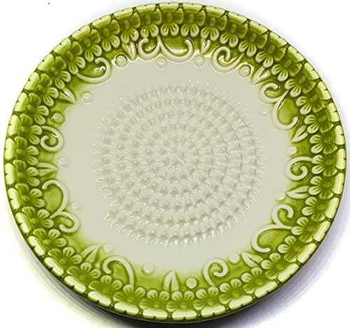 Premium Ceramic Garlic Grater Plate Set - Green Embossed - Product Imagery