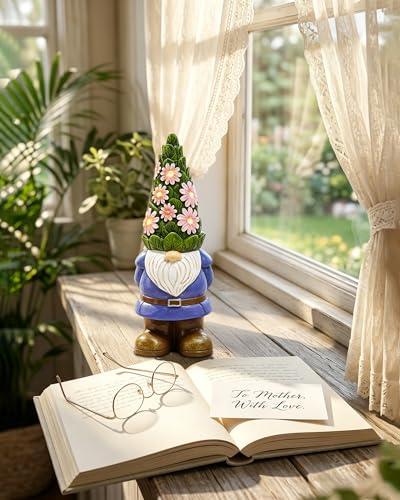 Solar Garden Outdoor Statues Gnome with Succulent - Product Imagery