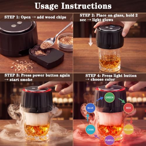 Electric Whiskey Smoker Kit with 6 Wood Chips - Whisky Gifts for - Product Imagery