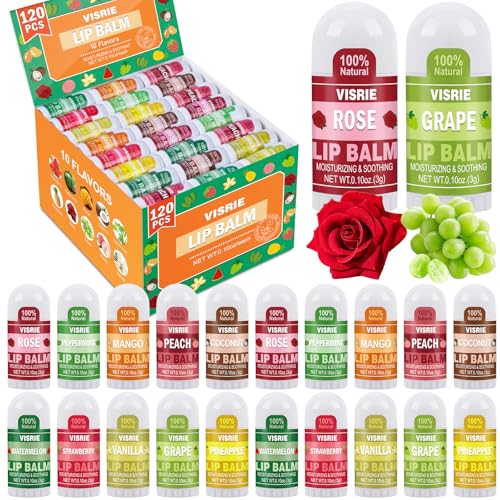 120 Pack Mini Lip Balm Bulk 10 Assorted Flavors 0 1oz - VISRIE Official Imagery - 1