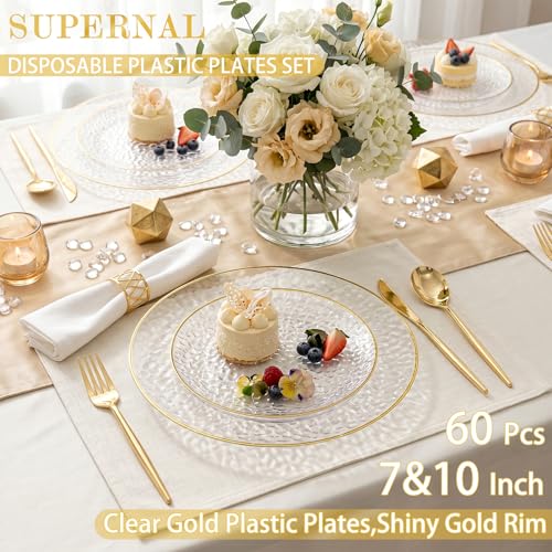 60Pcs Clear Plastic Plates,Clear Disposable Plates With Gold - Product Imagery