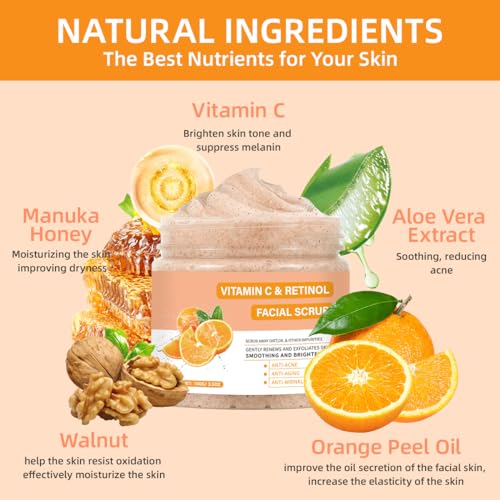Vitamin C Face Scrub, Exfoliating Facial Wash with Retinol, - Product Imagery