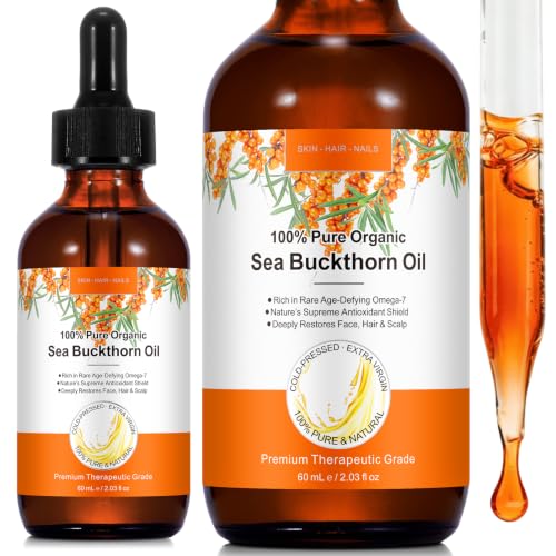 Sea Buckthorn Oil 2oz，Sea Buckthorn Oil Organic for Face & Hair - Product Imagery