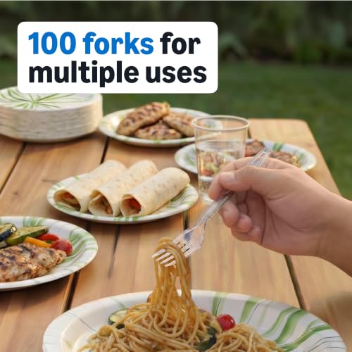 Amazon Basics Disposable Clear Plastic Forks, Premium Quality, - Product Imagery