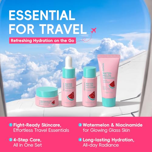 Watermelon Niacinamide Travel Kit – 4 Pcs Skincare Set For - Product Imagery