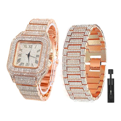 Diamond Watch Iced Out CZ Cuban Link Watch Gold Plated Square - Product Imagery
