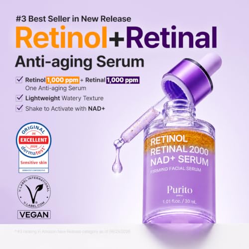 PURITO Retinol + Retinal Serum for Sensitive Skin, 1.01 fl.oz - Product Imagery