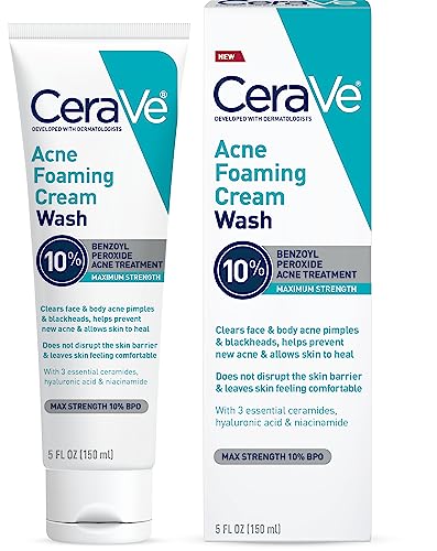 CeraVe Acne Foaming Cream Wash, 10% Benzoyl Peroxide Facial Cleanser - CeraVe Official Product View 1