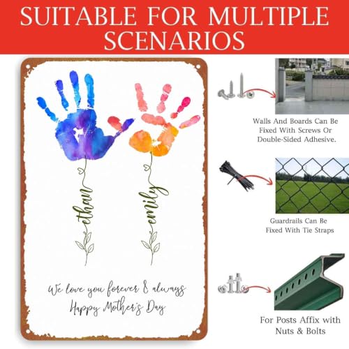 Mother's Day Handprint Art Plaque, 8x12 Inch Aluminum Metal Wall - Product Imagery