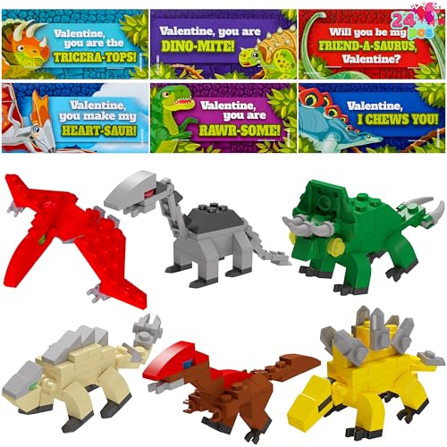 JOYIN 24 Packs Valentines Day Cards with Dinosaur Building - Product Imagery