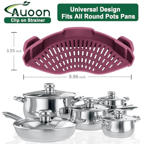 AUOON Clip On Strainer Silicone for Pots, Standard 8.86 x - Product Imagery