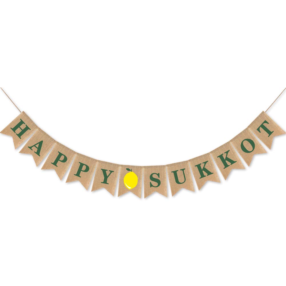 SWYOUN Burlap Happy Sukkot Banner Sukkah Jewish Holiday Party - Product Imagery