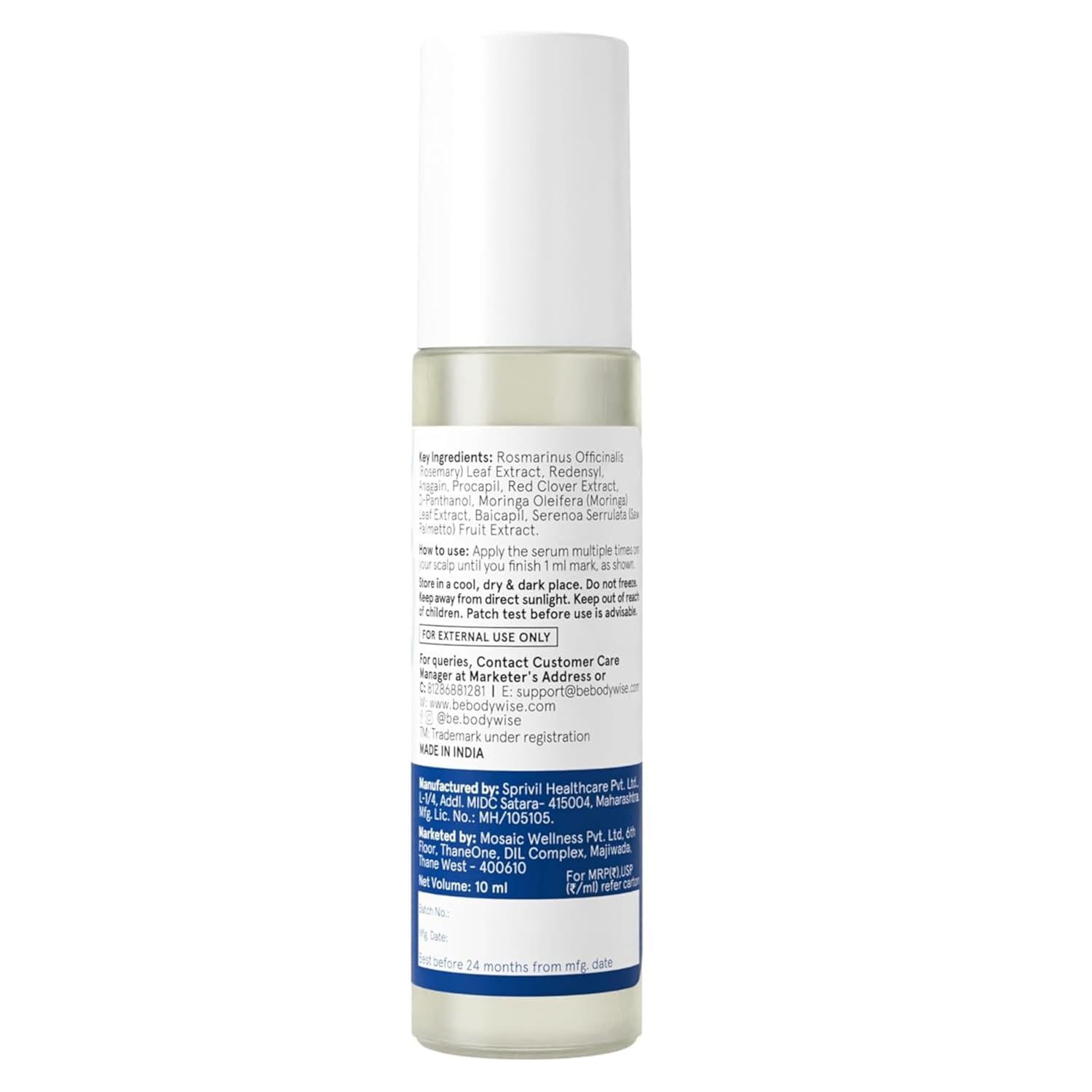 Be Bodywise Rosemary Hair Growth Serum Roll On – 3% Rosemary, 3% Redensyl & 2% - Be Bodywise Official Product View 3