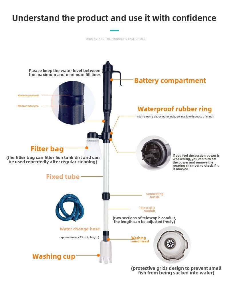 Electric Aquarium Gravel Cleaner Fish Tank Vacuum Cleaner - Premium Selection Official Imagery - 7