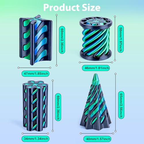 4 Pack Impossible Cone Fidget Toy, 3D Printed Spiral Pyramid - Product Imagery