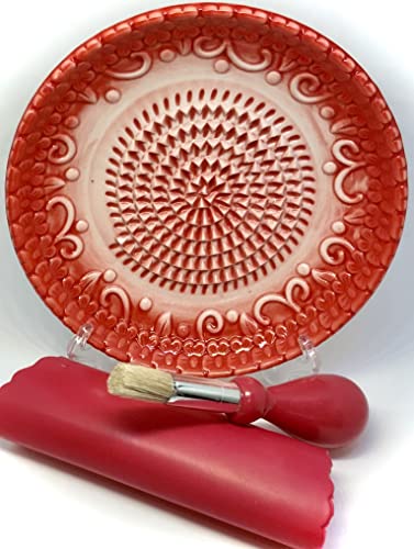 Premium Ceramic Garlic Grater Plate Set - Red Embossed - Product Imagery
