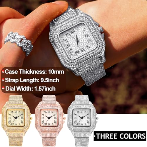 Diamond Iced Out Watch CZ Gold Plated 40mm Width Roman Numerals - Product Imagery