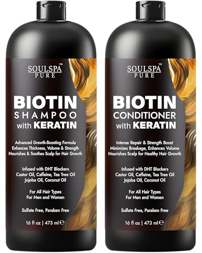 SOULSPA PURE Biotin Shampoo and Conditioner Set with Keratin - 16 fl oz Each - SOULSPA PURE Official Product View 1