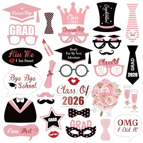 SWYOUN 31PCS 2026 Pink Graduation Photo Booth Props - Product Imagery