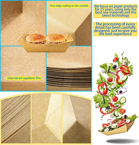 100 Pack 2lb Paper Food Trays, Heavy-Duty Paper Food Boat - Product Imagery