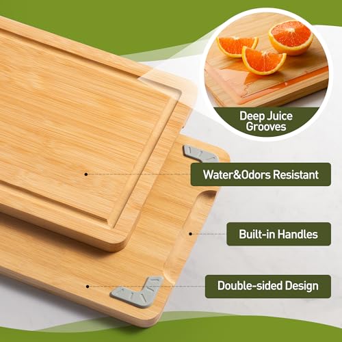 Bamboo Cutting Board Set Non Slip Feet Over Sink Kitchen Gadgets - Product Imagery