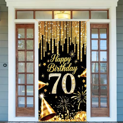 HOMETITUTE 70th Birthday Door Cover 35x71 Inch Black Gold - Product Imagery
