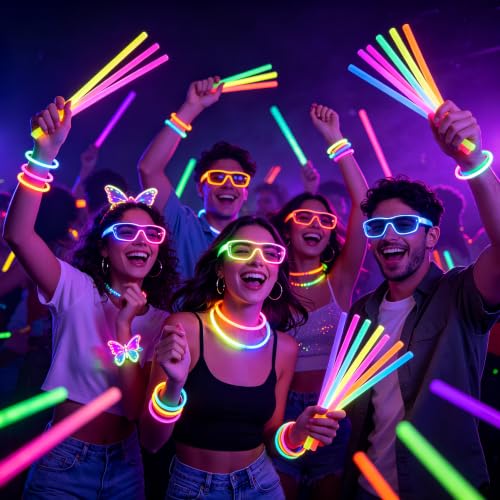 800Pc Glow Sticks Bulk with Connectors,Glow Bracelets&Necklaces - Product Imagery
