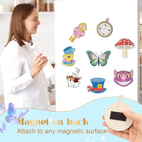 24 Pcs Alice Party Favors, DIY Wooden Painting Crafts Kit with - Product Imagery