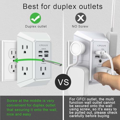 Wall Charger, Surge Protector, QINLIANF 5 Outlet Extender with 4 - Product Imagery