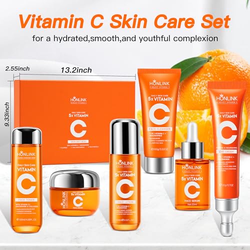 Vitamin C & Niacinamide Skincare Set, 6-Piece Face Care Kit with - Product Imagery