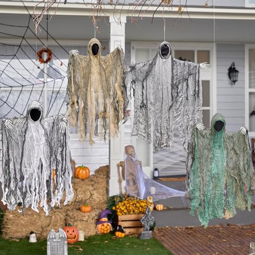 JOYIN 4 Pack 19'' Halloween Hanging Ghost Decoration Outdoor, - Product Imagery