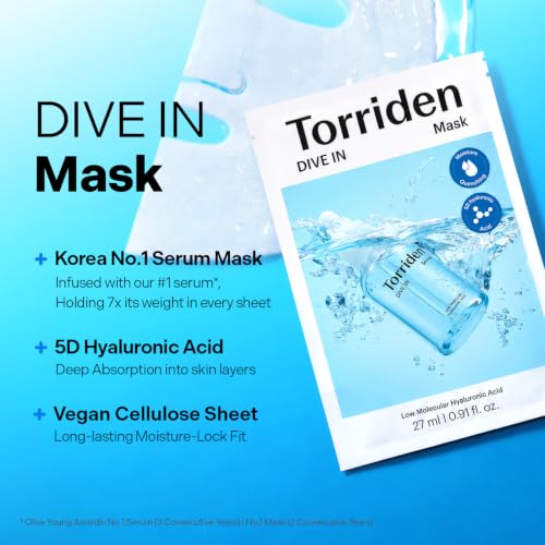Torriden DIVE IN Hyaluronic Acid Facial Mask (10 sheets) | Deep - Product Imagery