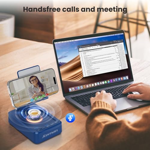 JTEMAN Cell Phone Stand with Bluetooth Speaker and Charging - Product Imagery