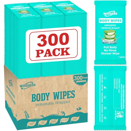 300 Pack Body Wipes Individually Wrapped Shower Wipes for - WOUSEDO Official Imagery - 1