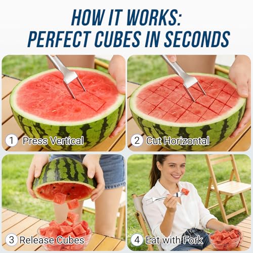 Watermelon Cutter Slicer,2-in-1 Stainless Steel Fruit Fork for - Product Imagery