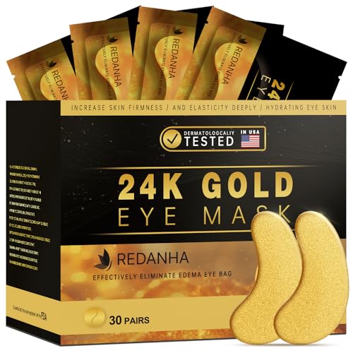 REDANHA 30 Pairs 24K Gold Under Eye Patches Face Masks Dark - Product Imagery