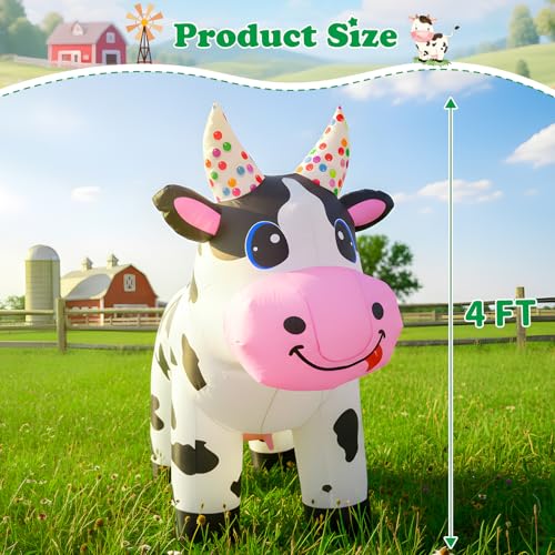 4FT Christmas Spring Farm Ranch Inflatable Cute Farm Cow Blow up - Product Imagery