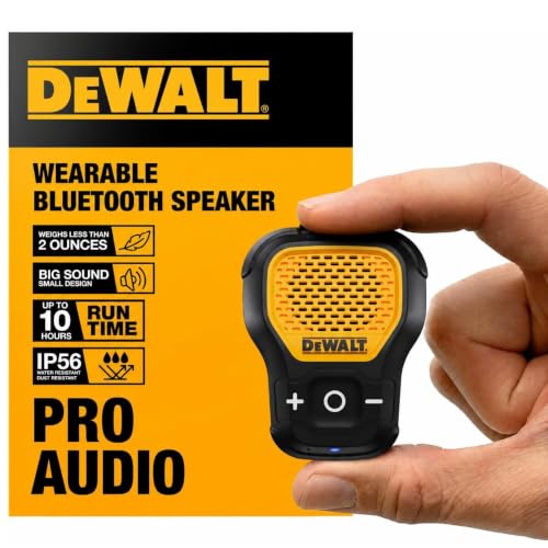DEWALT Wearable Bluetooth Speaker, Clip-On Wireless Jobsite Pro, - Product Imagery