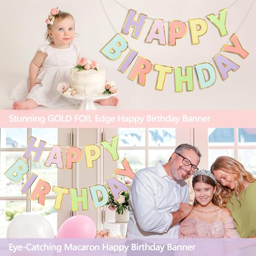 Pre-Strung Happy Birthday Banner - Pastel Macaron Party - Product Imagery