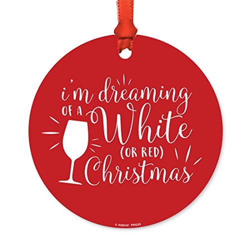 Funny Round Metal Christmas Ornament, I'm Dreaming of a White - Product Imagery