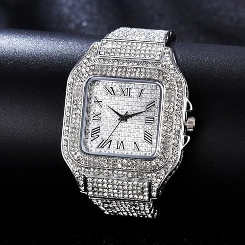 Diamond Iced Out Watch CZ Gold Plated 40mm Width Roman Numerals - Product Imagery