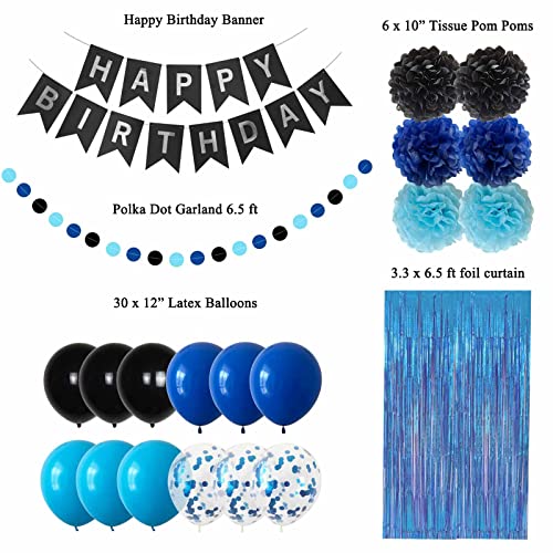 ANSOMO Blue and Black Happy Birthday Party Decorations for Boys - Product Imagery